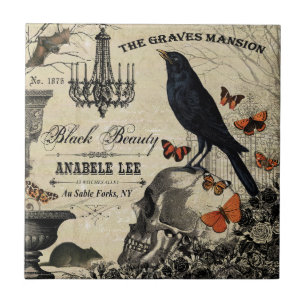 moderne Vintage Halloween Crop and Skull Fliese