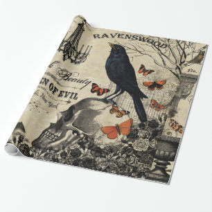 moderne Vintage Halloween Crop and Skull Geschenkpapier