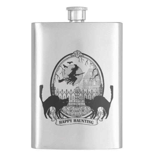 moderne Vintage Halloween-Hexe Flachmann (Vorderseite)
