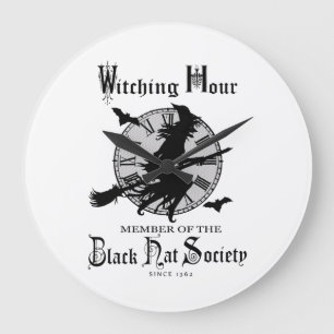 Moderne Vintage Halloween-Hexe Große Wanduhr