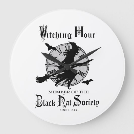 Moderne Vintage Halloween-Hexe Große Wanduhr (Vorderseite)