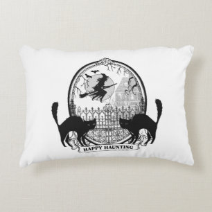 moderne Vintage Halloween-Hexe und Katze Dekokissen
