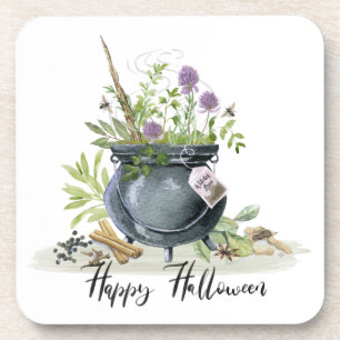 Moderne Vintage-Halloween-Kessel-Rezept 1 Getränkeuntersetzer