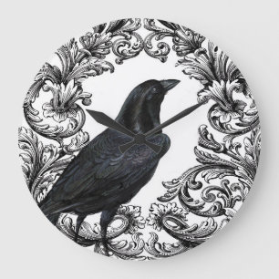 moderne Vintage Halloween-Krähe Große Wanduhr