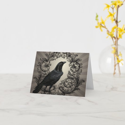 moderne Vintage Halloween-Krähe Karte (Gelbe Blume)