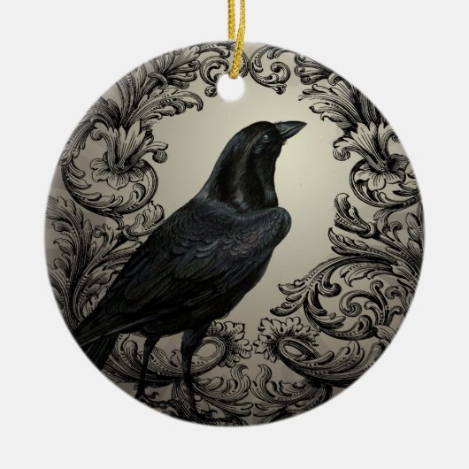 moderne Vintage Halloween-Krähe Keramik Ornament (Vorne)