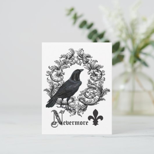 moderne Vintage Halloween-Krähe Postkarte (Stehend Vorderseite)