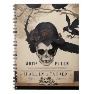 moderne vintage Halloween-Krähe und Totenkopfnoteb Notizblock