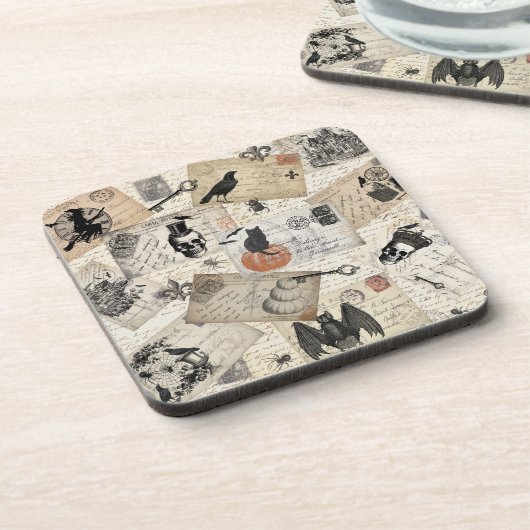 Moderne Vintage Halloween-Postkarten Getränkeuntersetzer (Linke Seite)