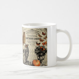 Moderne Vintage Halloween-Uhu und -Schädel Kaffeetasse