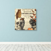 Moderne Vintage Halloween-Uhu und -Schädel Leinwanddruck (Insitu (Holzboden))