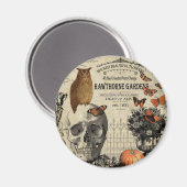 Moderne Vintage Halloween-Uhu und -Schädel Magnet (Vorderseite/Rückseite)