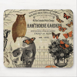 Moderne Vintage Halloween-Uhu und -Schädel Mousepad
