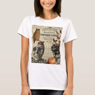 Moderne Vintage Halloween-Uhu und -Schädel T-Shirt