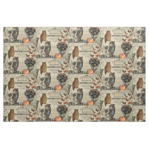 Moderne Vintage Halloweeneule und -schädel Stoff