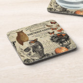 Moderne Vintage Halloweeneule und -schädel Untersetzer (Linke Seite)