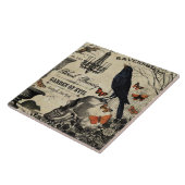 moderne Vintage Halloweenkrähe und -schädel Fliese (Seite)