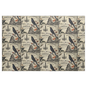 moderne Vintage Halloweenkrähe und -schädel Stoff