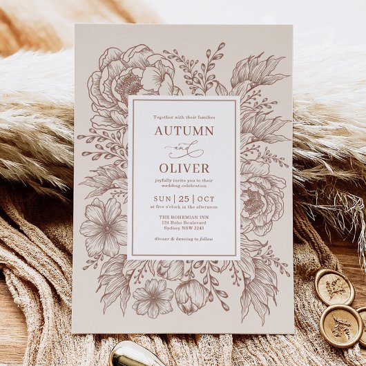 Moderne Vintage Hochzeit auf der Terracotta Einladung