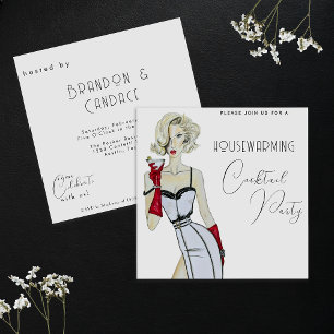 Moderne Vintage-Housewarming-Cocktailparty Pin Up Einladung