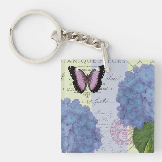 moderne Vintage Hydrangee und Schmetterling Schlüsselanhänger (Vorderseite)