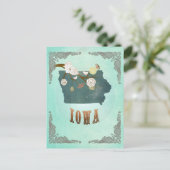 Moderne Vintage Iowa Staat Map - Türkisblau Postkarte (Stehend Vorderseite)