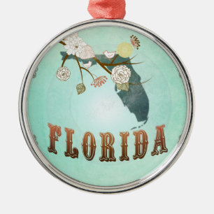 Moderne Vintage-Karte des Bundesstaates Florida – Silbernes Ornament