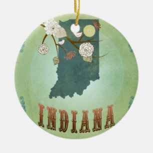 Moderne Vintage-Karte des Bundesstaates Indiana – Keramik Ornament
