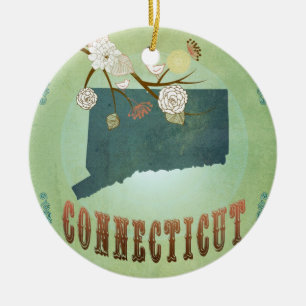 Moderne Vintage-Karte des Staates Connecticut – Sa Keramikornament