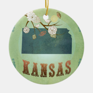 Moderne Vintage-Karte des Staates Kansas – Salbeig Keramik Ornament