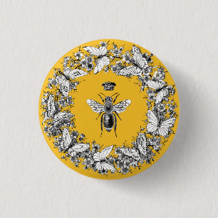 Moderne Vintage Königin Biene Krone Schmetterling  Button