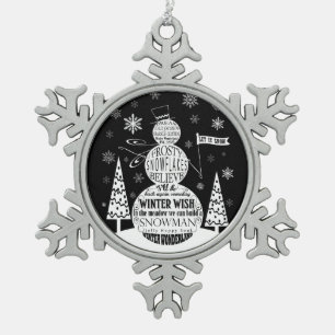 moderne Vintage-Kreidetafel-Schneemann-Typografie- Schneeflocken Zinn-Ornament