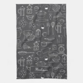 Moderne Vintage Küche Geschirr Niedlich Doodle Geschirrtuch (Vertikal)