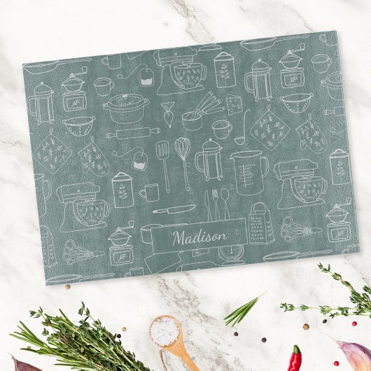 Moderne Vintage Küche Geschirr Niedlich Doodle Schneidebrett