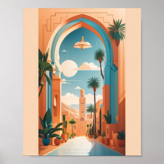 Moderne Vintage Marrakech Marokko Flachvektorkunst Poster