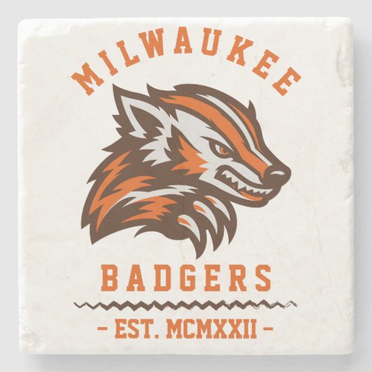 Moderne Vintage Milwaukee Badgers Est. Steinuntersetzer (Vorderseite)