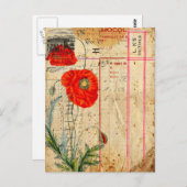 Moderne Vintage Mohnblumen-Blume Collage Art Postc Postkarte (Vorne/Hinten)