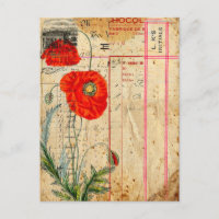Moderne Vintage Mohnblumen-Blume Collage Art Postc