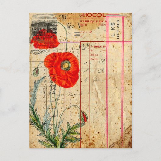 Moderne Vintage Mohnblumen-Blume Collage Art Postc Postkarte (Vorderseite)