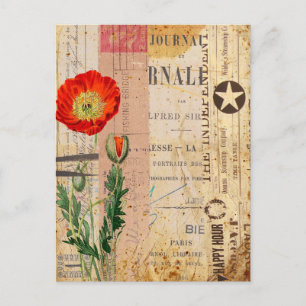 Moderne Vintage-Mohnblumen-Collage-Kunst-Postkarte Postkarte