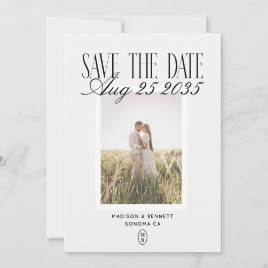 Moderne Vintage-Monogramm-Foto Save The Date (Vorderseite)