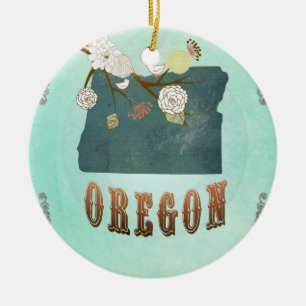 Moderne Vintage Oregon-Staats-Karte - Türkis-Blau Keramikornament