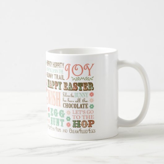 Moderne Vintage Ostern-Typografiewortcollage Kaffeetasse (Rechts)