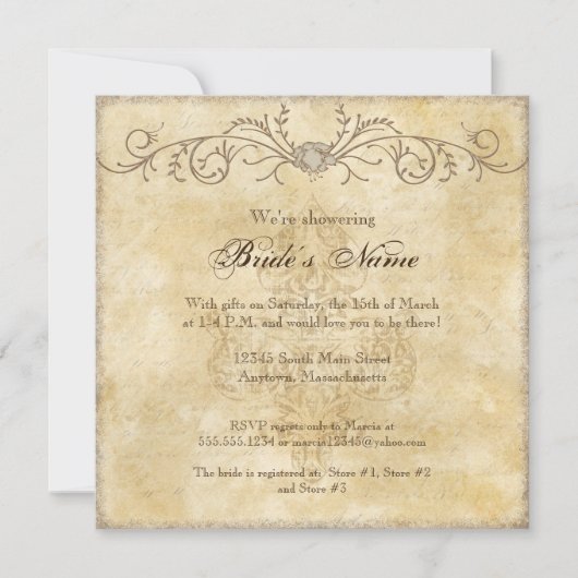 Moderne Vintage Peony Floral Wirbel, Brautparty Einladung (Vorderseite)