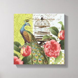 Moderne Vintage-Pfau-Leinwand auf Keilrahmen Leinwanddruck