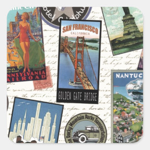 moderne Vintage-Reise USA Quadratischer Aufkleber