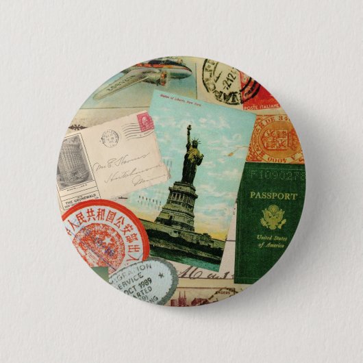 moderne Vintage-Reisecollage Button (Vorderseite)