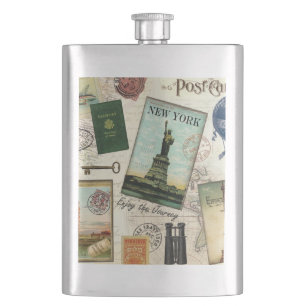 moderne Vintage Reisecollage Flachmann
