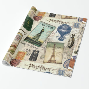 moderne Vintage-Reisecollage Geschenkpapier