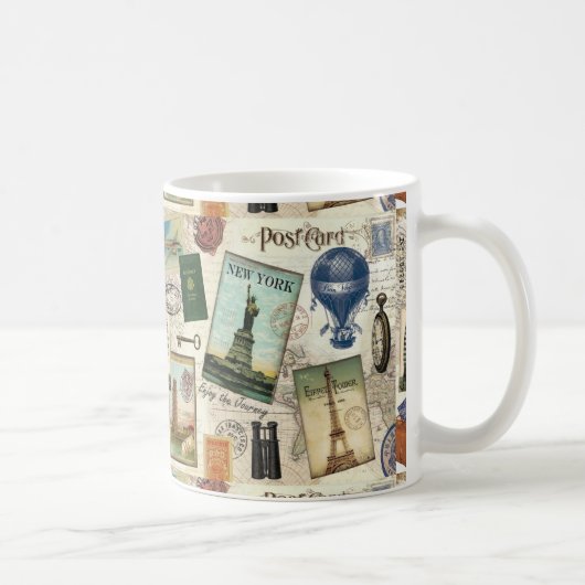 moderne Vintage Reisecollage Kaffeetasse (Rechts)